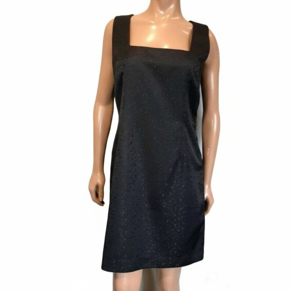 Vintage Y2K Reitmans Square Neck Shift Dress Metallic Womens Size 13 Black